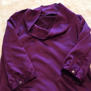 Purple silk cowl neck blouse.